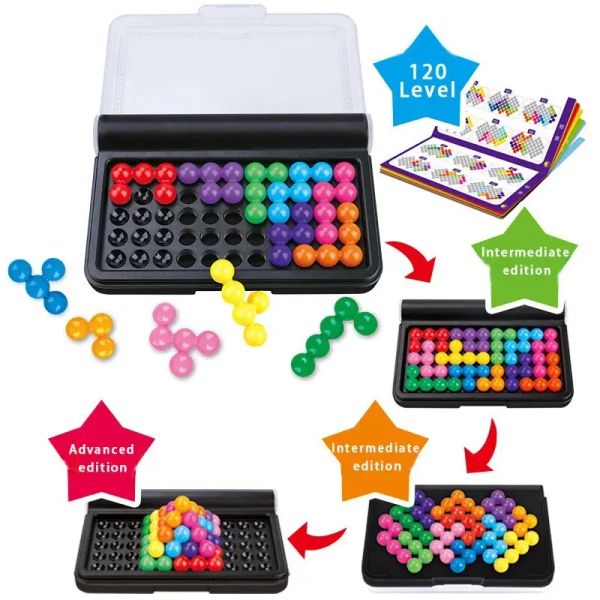 120 Desafíos IQ Juego de mesa de rompecabezas 3D Classic Pyramid Plate Pearl Mente lógica para niños Piramid Beads Montessori Juguetes Regalos