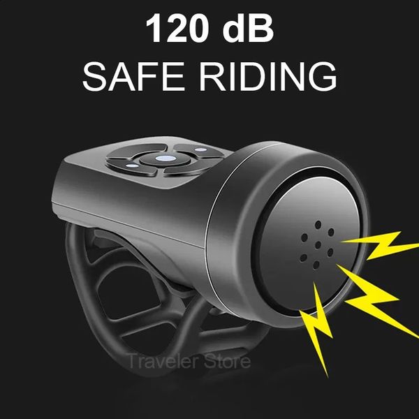 120 dB sonnette de vélo klaxon électronique rechargeable par USB 4 modes klaxon de vélo de moto alarme antivol de cyclisme sur route de montagne 240318