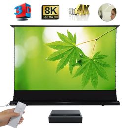 Pantalla de proyección ALR motorizada enrolladas, pantalla de proyección de suelo de tensión de 120 pulgadas para proyector láser UST 4k