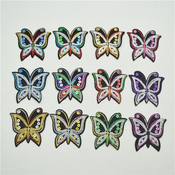 Lot de 120 patchs papillon 12 couleurs mélangés patch à sequins fer sur applique coudre motif badge fix239D