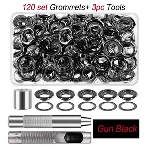 120 sets Kit d'outils Grommet 12 mm 1/2 pouces œillets grommet avec outils de réglage Boîte de rangement pour toile, tissu, bâches, outils en cuir