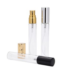 120 x Heldere glazen spray parfumflessen 8 ml reizen kleine lege verstuiver fles geur fijne mist met zilver / goud / zwarte deksels