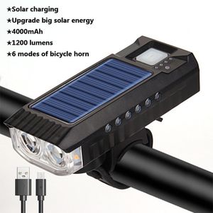 1200 lumen Bicycle Solar LED LUMIÈRE 4000mAH Batterie USB Lampe avant de vélo de route rechargeable IPX4.