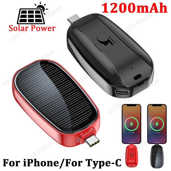 1200mAh Portable Solar Power Bank Llavero Cargador de teléfono Mini PowerBank Camping al aire libre para iPhone TYPE C Port Backup Power Bank