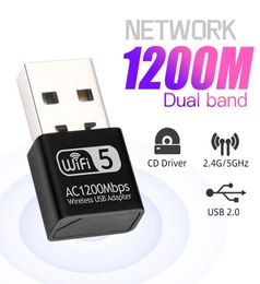 1200Mbps Mini USB Wifi adaptateur réseau Lan carte pour PC Wifi Dongle double bande 24G5G sans fil WiFi récepteur ordinateur de bureau Laptop7801943