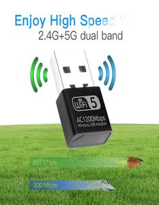 1200 Mbps Mini USB WiFi Adapter Network LAN -kaart voor PC Wifi Dongle Dual Band 24G5G Wireless Wifi Receiver Desktop Laptop859764444