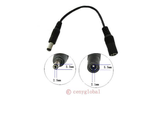 1200 pièces 5.5mm/2.1mm à 5.5mm/2.5mm adaptateur de prise cc câble de Conversion + DHL livraison gratuite