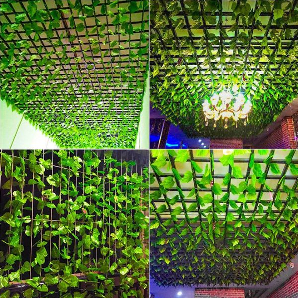 1200 Uds. Hermosas coronas de plantas artificiales, vides de hojas de uva verde, decoración de jardín, adorno colgante de pared para el hogar de ratán