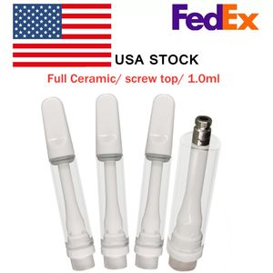 Chariots en céramique complète USA stock 1 ml cartouches de vape à huile d'épaisseur atomiseurs plombs gratuits à vis plate vides bobines en céramique 510 atomiseur v22 emballage en mousse 400pcs / lot