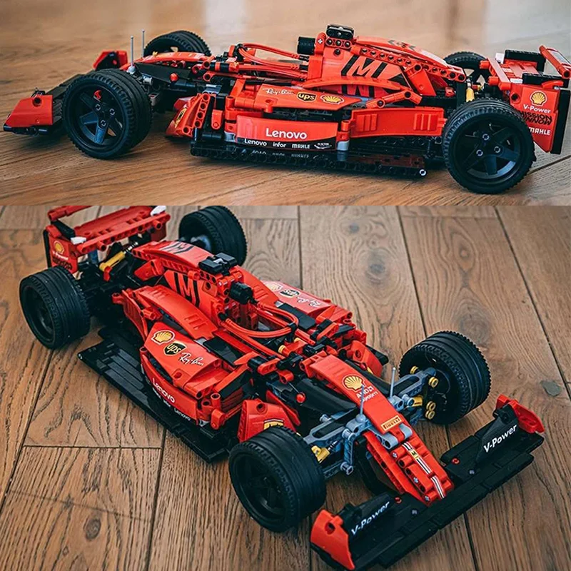 1200PCSハイテクフォーミュラカー023005レッドF1ビルディングブロックスポーツレーシングカースーパーモデルキットブリックおもちゃの男の子ギフト