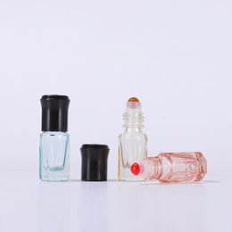 Mini flacon à rouleau de parfum Portable de 3ml, avec perle de verre colorée et capuchon en plastique noir, 1200 pièces/lot