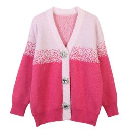 Mingzhi – pull à manches longues et col en V pour femme, vêtement rose de haute qualité, de marque du même Style, collection automne 1201 L, 2023