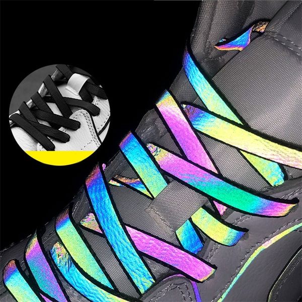 120140160 cm Holográfico reflectante Ropio Mujeres hombres que brillan en cordones de zapatos oscuros para zapatillas deportivas Sport Rope Bootlaces 220713