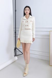 1202 XL 2024 Milanese stijl lente merk dezelfde stijl tweedelige sets revers nek witte bloemenprint korte rok rijk dameskleding YL