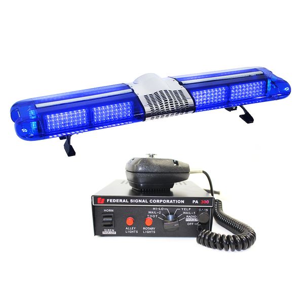 Barra de luz de advertencia para coche de 120cm/47 pulgadas, luces de emergencia con altavoz de 100W y amplificador de sirena PA300 de 100W a prueba de agua