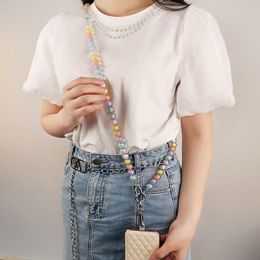 Lanière de cou de téléphone perlée colorée de 120cm pour femmes, accessoires pendentif à breloque de téléphone Kawaii, chaîne à bandoulière faite à la main