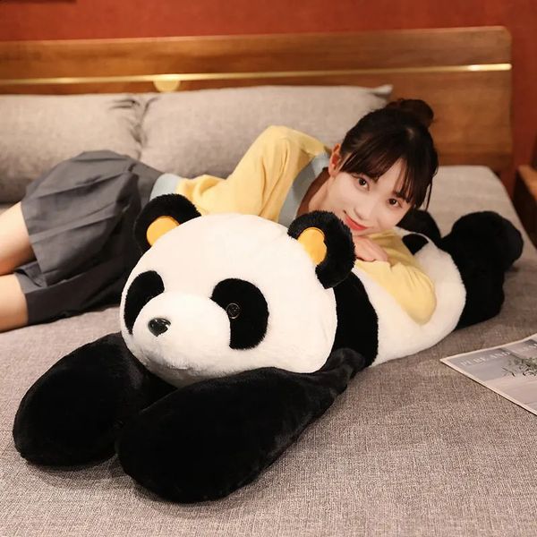 120 cm mignon géant long panda ours en peluche mensonge position couchée peluche poupée jouet oreiller dessin animé kawaii poupées filles enfants cadeaux 240123