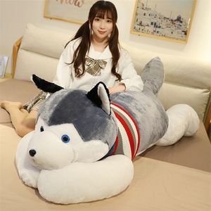 Juguete de peluche de perro gigante de 120cm, almohada larga de Husky de peluche suave, muñeco de Animal de dibujos animados, cojín para dormir, decoración del hogar, regalo para niños 220409