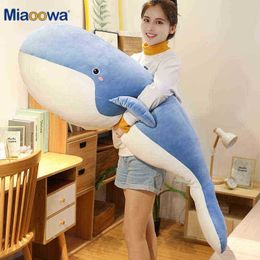 120Cm Géant Nouvelle Baleine En Peluche Jouets Grand Doux En Peluche Oreiller De Couchage Mignon Mer Animal Poisson Requin Bleu Pop Enfants bébé Cadeau D'anniversaire J220729