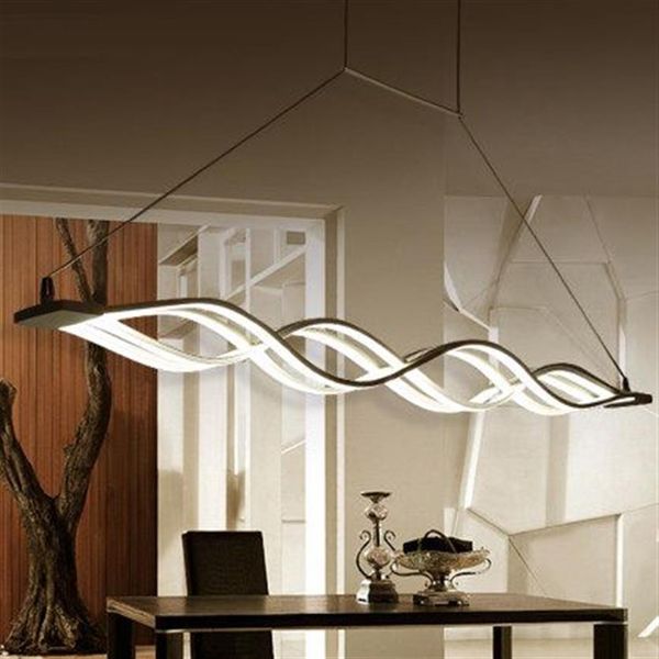 120CM blanc noir moderne pendentif lumières pour salle à manger salon cuisine dimmable led suspension lampe lampara vague shape332L