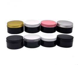 Pot de maquillage crème PET noir 120g avec couvercles en métal Bouteille 4oz noir-aluminium argent or rose couvercles SN4527