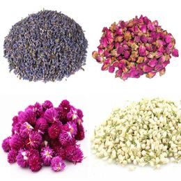 120g Petals de fleurs Les bourgeons de roses comprennent le lavenderrosegomphrena globosa jasmineflower artistwedding party décoration soaps 240409