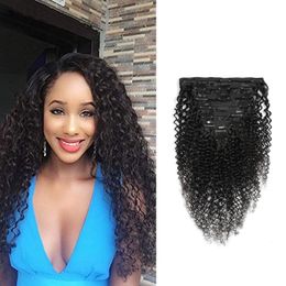120g Kinky Curly Clip-in Hair Extensions Indian Virgin Hair Couleur Naturelle En Gros Kinky Curly 8pieces / set Clips On 100% Human Hair