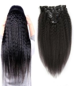 120g Kinky Rechte Braziliaanse Hair Extensions Clip Ins Natiral Zwart Remy 7pcsset Grof Yaki Clip In Extensions van menselijk haar7647221