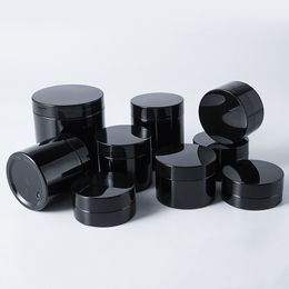 Bouteilles de pots cosmétiques en plastique PET noir avec couvercles, couvercle intérieur, pots d'emballage cosmétiques rechargeables, sans BPA, anti-fuite, 50 ml – 500 ml pour cire capillaire, masque de boue, crème