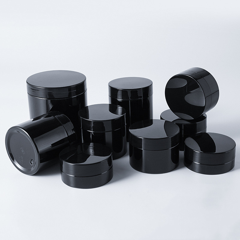 Black PET Plastic Cosmetic Jars Bottles with Lids & Inner Cover Refillable Cosmetic Packaging Jars BPA Free Leak-Proof 50ml - 500ml for Hair Wax, Mud Mask, Cream