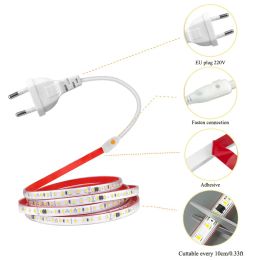 120Led/M LED Strip Licht 220V Flexible10cm Cutable Soft Lamp Bar 2835 Tape Lijm EU -plug ijdelheid Cabinet Garderobe Home Decor