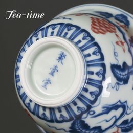 120 ml antique bleu et blanc en céramique thé tireen boutique théian gwian bol avec couvercle de thé kung fu ménage couvercle