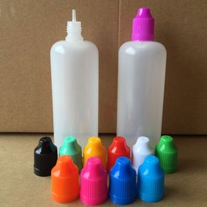 Bouteille de 120 ml Flacons compte-gouttes en plastique vides E liquide avec bouchon multicolore à l'épreuve des enfants et pointe d'aiguille DHL gratuit