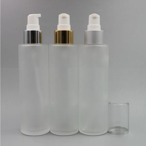 120ML lege Frost Glass Spray fijne mistfles 4Oz hervulbare ronde glazen crèmepompdispenser goud zilver kraag met aluminium sproeier Qudk