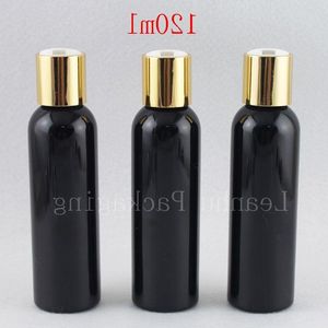 120 ml vide rond noir liquide savon lotion cosmétique bouteille conteneurs or aluminium disque bouchon supérieur, bouteilles de lotion bouchon en métal 4 oz Pdree