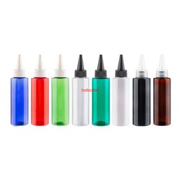 120 ml x 12 stks witblauw rood groen doorzichtige plastic e-jam flessen met puntige monddeksels cosmetische verpakking gekleurde huisdier containershigh qualTity