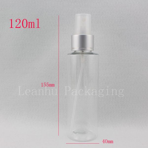 Botella de spray de plástico transparente de 120ml X 40, boquilla de pulverización de aluminio vacía, bomba de niebla fina, botellas de cosméticos, contenedores, botella de agua