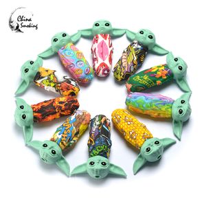 120 mm Grogu Baby Silicone Hand pipe smoke Tubos de silicona con plato de vidrio + dabber de acero inoxidable DHL