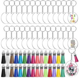 120 pc Set Acryl Clear Circle BLANKS Keychain Tassels Set Acryl Circle Keyring Tassels Jump Rings voor sieraden DIY Keychains 210238N