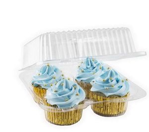 120 stks 4/6 holtes Plastic transparant Clear Cake Cupcake Dozen en Verpakkingsdoos Draagbare Party Brood Container SN2242