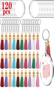 120pcs Acrylique Keychain Blank 2 pouces Disques de cercle transparent avec trous Pilderie Pendante Key Rings Bag Ornement pour les fournitures d'artisanat de bricolage Kim7430913