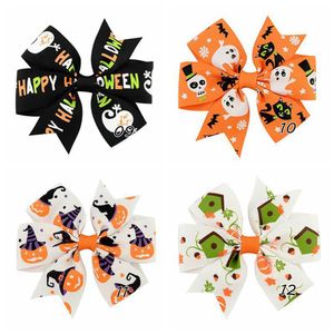 120pcs bébé Halloween gros-grain ruban arcs avec clip filles fête faveur enfants fantôme citrouille enfants fille pinces à cheveux épingle à cheveux accessoires 12 styles en vente