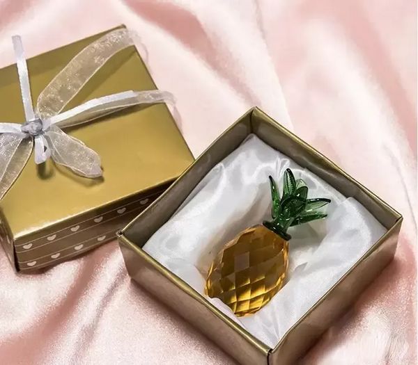 120 pièces cristal ananas verre Figure ornement faveurs de mariage ananas forme dans une boîte-cadeau fête cadeau décoration de la maison 0808