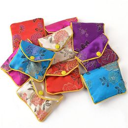 120pcs Floral Zipper Coin Purse Pouch Petits sacs-cadeaux pour bijoux Sac en soie Pochette Porte-carte de crédit chinois 6x8 8x10 10x12 cm Whol294Y