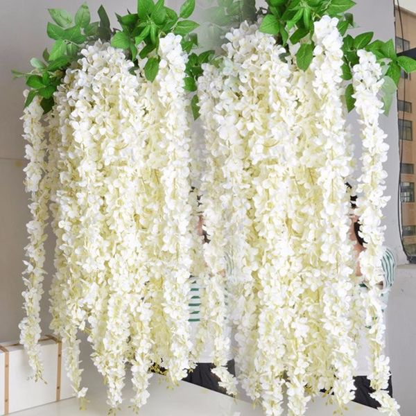 120 pièces/lot 165cm blanc soie artificielle hortensia fleur glycine vigne guirlande suspendus ornement pour jardin maison mariage décor