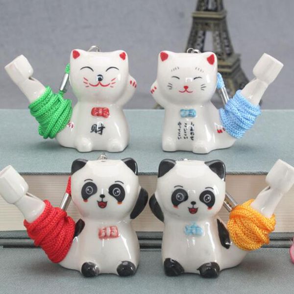 120 unids/lote silbato de dibujos animados gato de la fortuna/Panda silbato de pájaro acuático de cerámica para regalo de cumpleaños y Navidad para niños