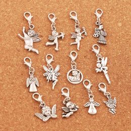 120 stks / partij Mix Angel Charm Bead 12-styles Antiek Zilver Drijvende Kreeft Claw Sikkel Sieraden Bevindingen Cum58