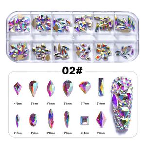 120 stks Multi Shapes Glas Crystal AB Rhinestones voor Nail Art Craft Mix 12 Style Platback Diamond 3D Decoraties Accessoire NAR014