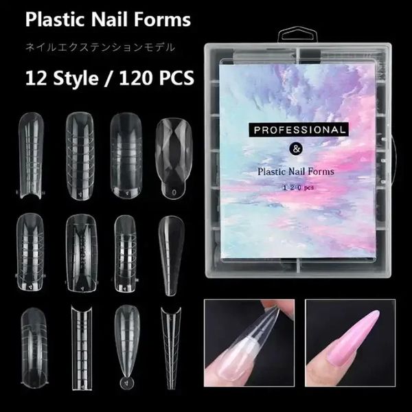 120pcs Formes d'ongles Couverture complète Faux ongles Moule de construction rapide Fake ongle Fonctionnement des ongles Extension de moules supérieurs pour la manucure de salon de gel Art