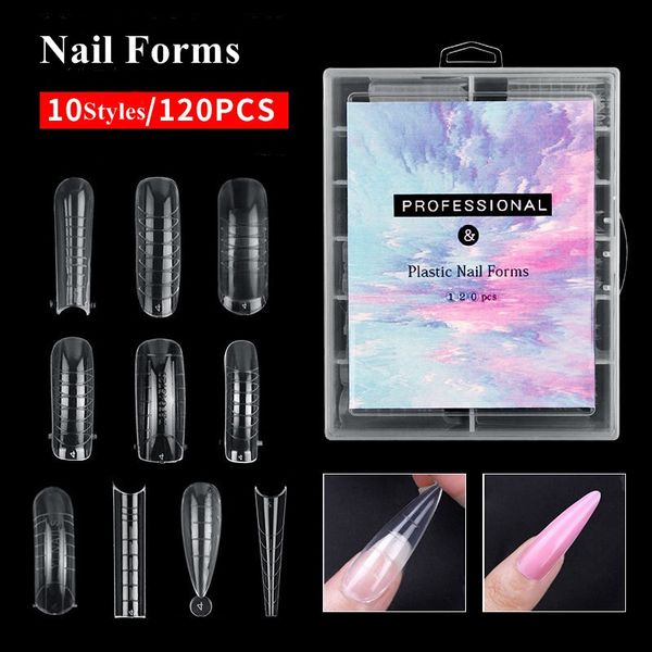 120 pièces/ensemble de formes d'ongles en acrylique à couverture complète avec échelle 10 Styles ongles Art conseils Extension Gel double moule